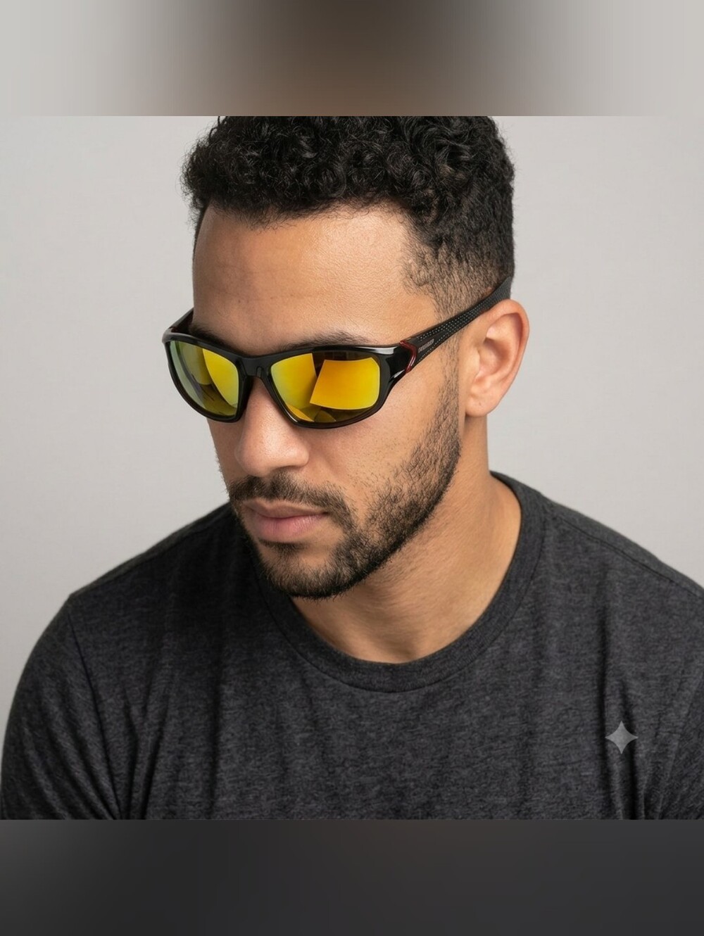Men's Black Rectangular Windproof Sunglasses/Shades with Yellow Lens- Brand New